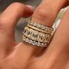 Huitan 4Pcs/Set Temperament Women Ring Full Shining CZ Luxury Party Wedding Lady Wearable Accessories Chic Jewelry for Versatile