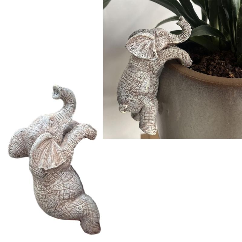 Cute Climbing Elephant Flower Pot Hugging Figurines Resin Hanging Elephant Statue Planter Pot Decorations for Home Garden