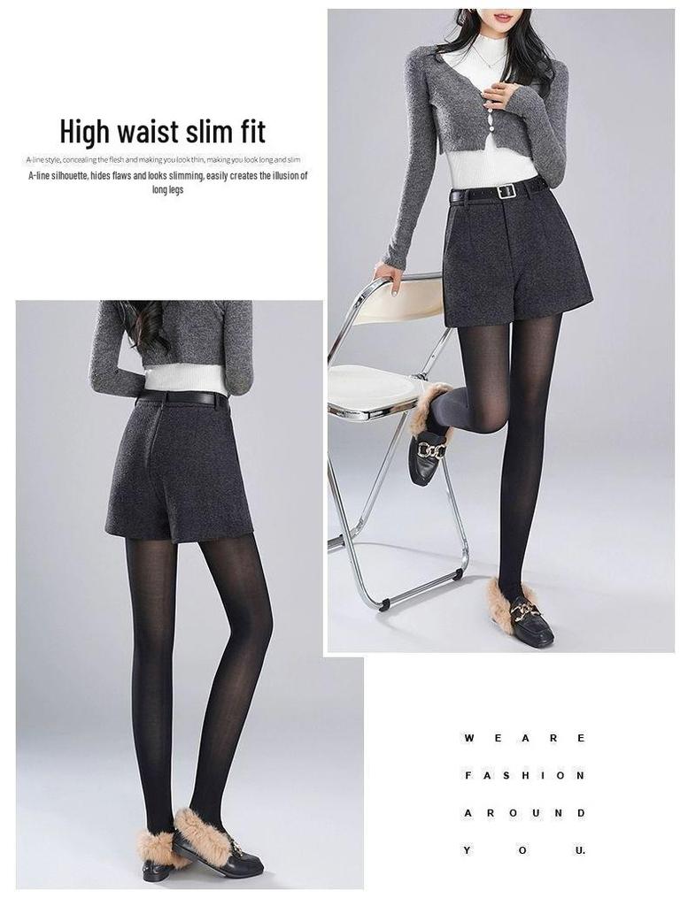 Women's High-Waisted Woolen Shorts: Autumn/Winter 2025 New Style, Slimming, Loose, Casual Wide-Leg A-Line Bootcut.