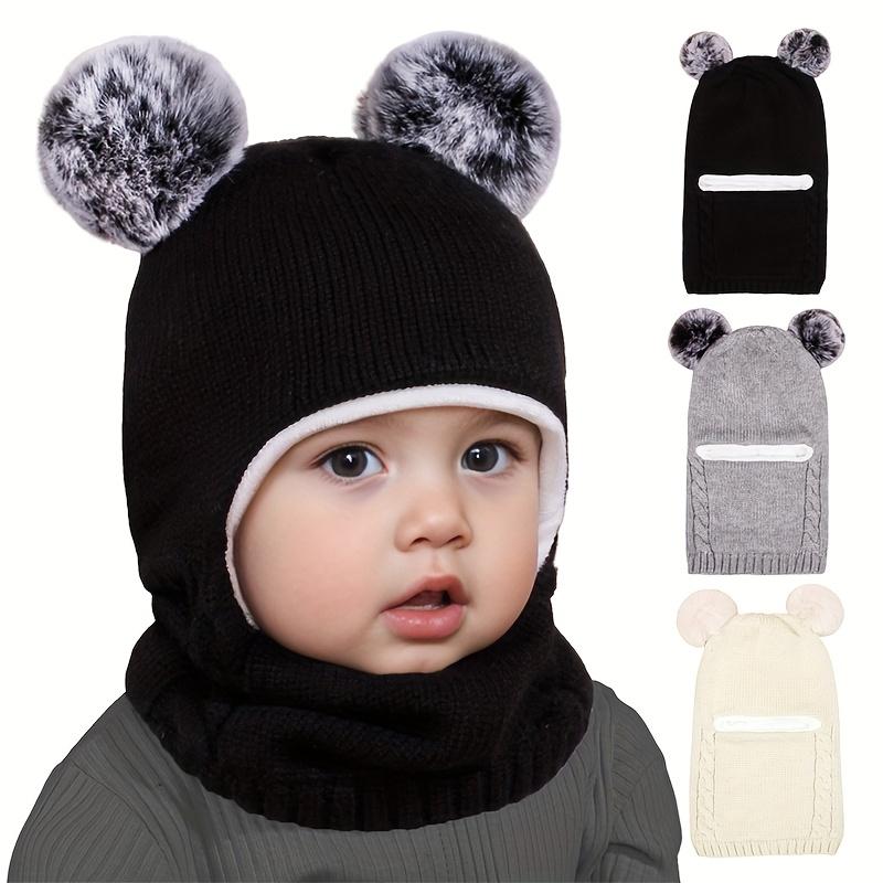 1-4 Years Kids Winter Hat Scarf Set - Sweet Bear Knitted Ear Flap, Warm Soft Integrated Cap, Hand Washable Toddler Accessory