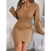 Women's Cable Knit Sweater Dress with Lace Detail & Puff Sleeves Fitted Bodycon Solid Color
