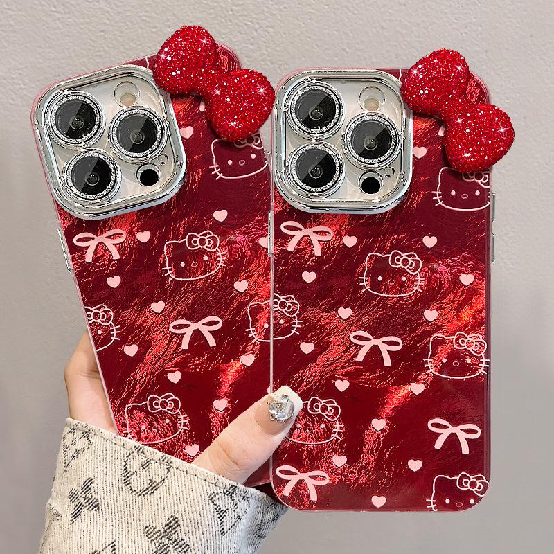Bow kt cat bracelet Apple 11PRO mobile phone case New Year's red 11promax all-inclusive lens film 11/11