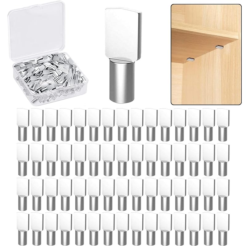 60 Pieces 5mm Shelf Pegs , Spoon Shaped Shelf Pins for Shelves, Kitchen Cabinet Shelf, Bookshelf, Closet and Furniture, Nickel Plated Shelf Holders B Styles-60 Pcs
