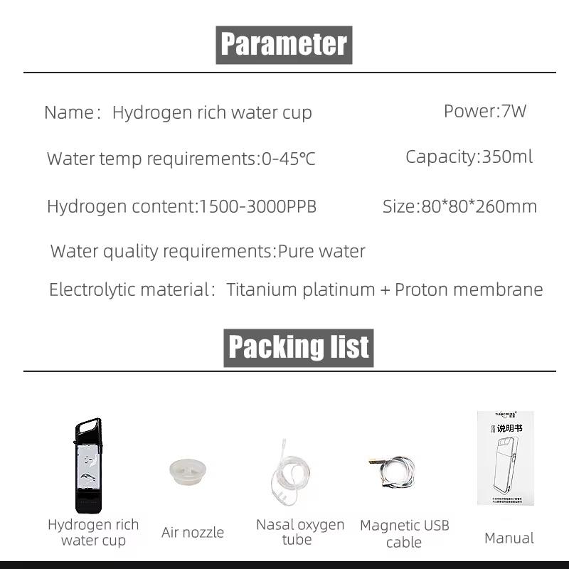 Hydrogen Generator Water Cup Filter Ionizer Maker Hydrogen-Rich Water Portable Super Antioxidants ORP Hydrogen Bottle 350ml