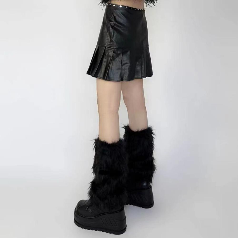 

Женские гетры в стиле вестерн, ковбойские меховые гетры, коричневые ретро, носки из меха горячей девушки, длинные меховые носки для ботинок, теплые и стройнящие 40cm чёрный