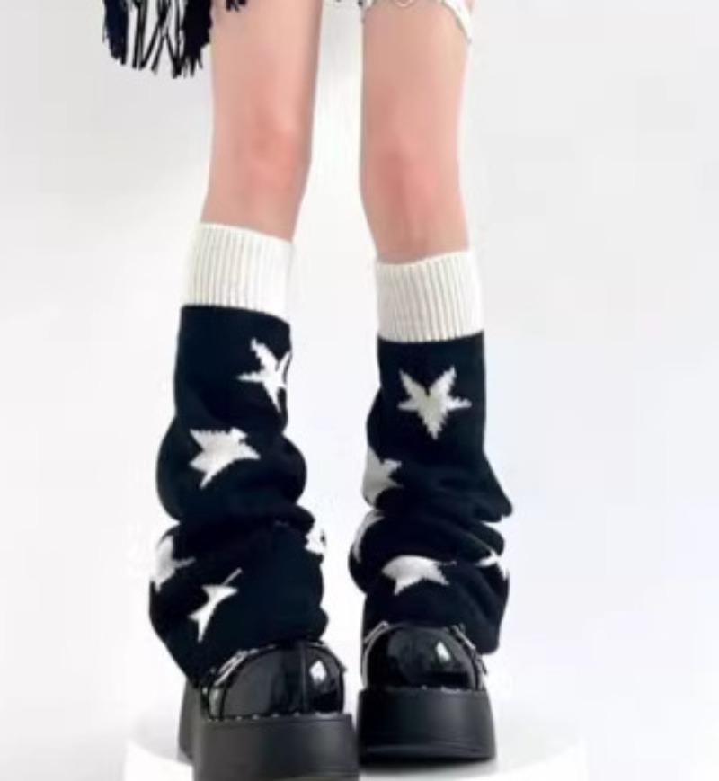 Y2K Punkowe Dzianinowe Ocieplacze na Nogi Gwiazda Gotycki Krzyż Harajuku Kobiety Serce Dwustronne Luźne Pokrowce na Nogi Skarpeta JK Wysokie do Uda Lolita