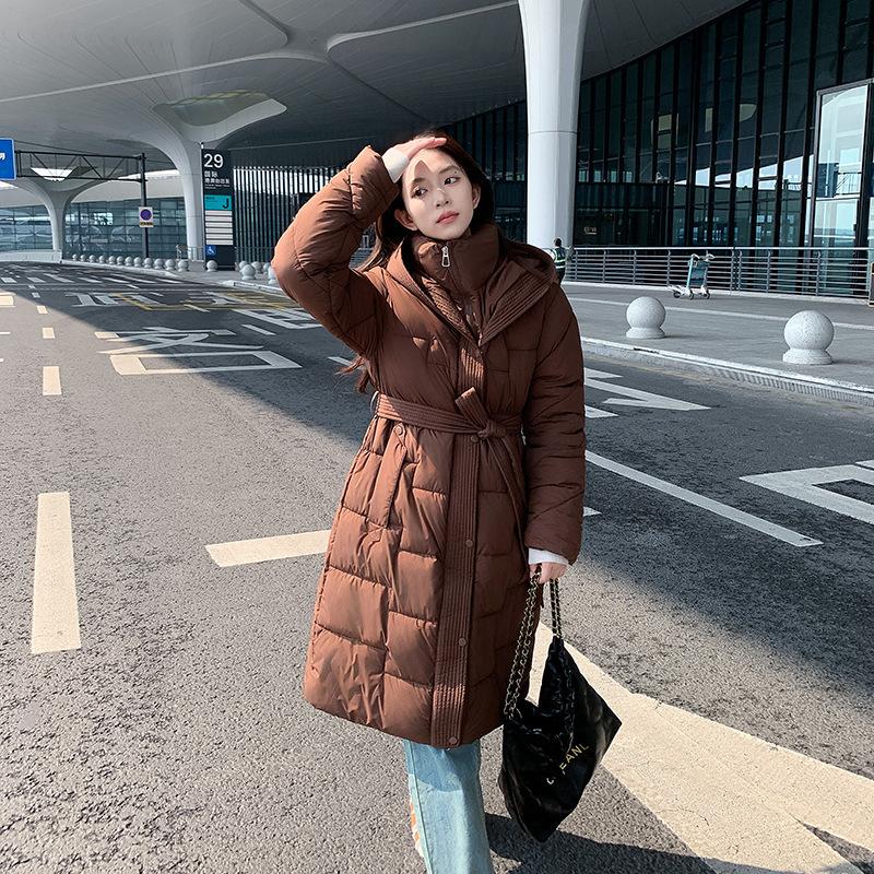 

Зимняя женская утолщенная хлопковая одежда длиной до колена, женская узкая и тонкая куртка из высококачественного хлопка 2XL темно-коричневого