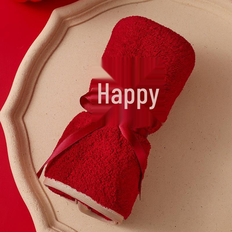 Golden Marriage Towel Gift Set - Red Festive Wedding Souvenir