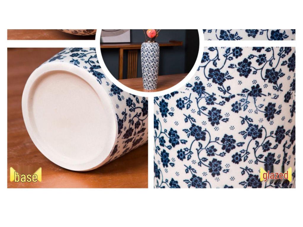 35CM Blue and White Porcelain Vase: Chinese-Style Ceramic Flower Container for Hydroponic Bamboo or Living Room Décor.