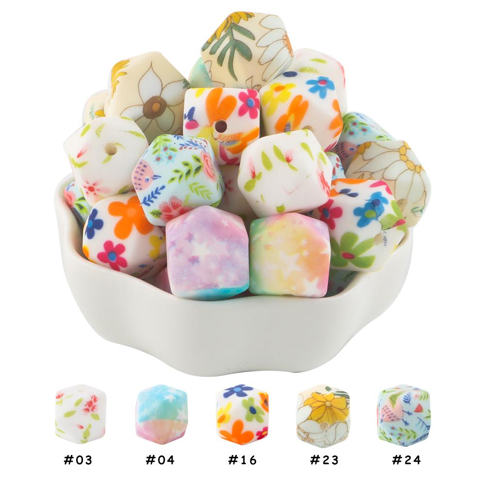 10Pcs 14mm Printed Hexagon Silicone Beads Leopard Bead For Jewelry Making DIY Beadable Pen Keychain Bracelet Accessories