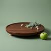 Round Acacia Tray Shallow Rim Wooden Serving Raised Feet for Entryway