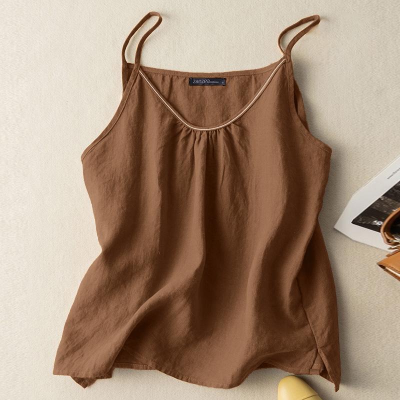 

ZANZEA Женские летние повседневные хлопковые майки без рукавов на бретелях S коричневый