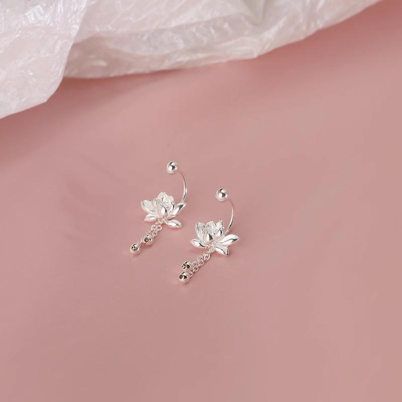 925 Silver Lotus Tassel Earrings - Anti-allergy, High-End 2025 Summer Style