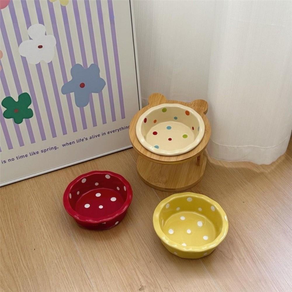 Wooden Stand Cat Ceramic Bowl Non-Slip Cat Water Bowl Anti Vomiting Bowl  Pet Supplies
