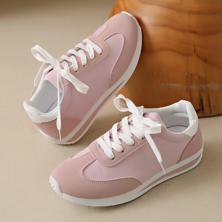 Neue Damen Grüne Freizeit-Laufschuhe Frühling Flache Schnür-Leder-Sneaker Mode Flachboden Damen Rosa Sneaker