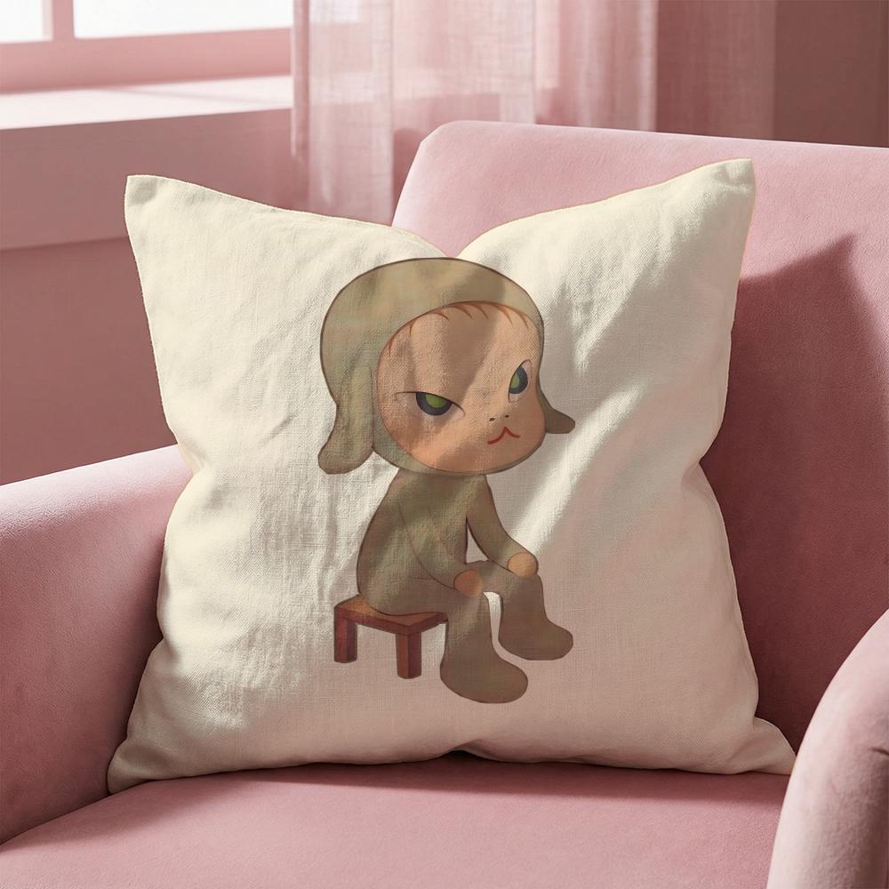 Y-Yoshitomo Nara D-Doll Cushion Cover Multi-Scene Pillow Cover for Home & Car - Reversible, Soft & Durable for Daily Use