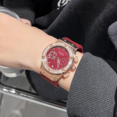 Women's Watch with Large Dial, Personalized Silicone Watch Strap, Multifunctional Trendy Rhinestone Watch with Calendar for Women