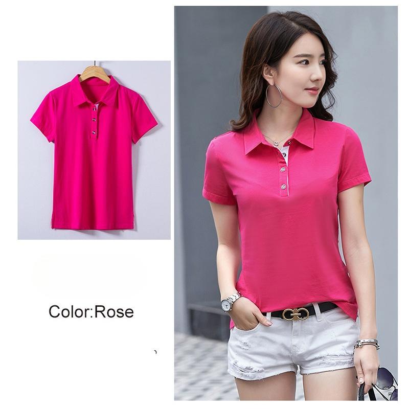 Summer Solid Color Notch Lapel Korean Style Fitted Women's Short Sleeve T-Shirt Simple and Fashionable Top