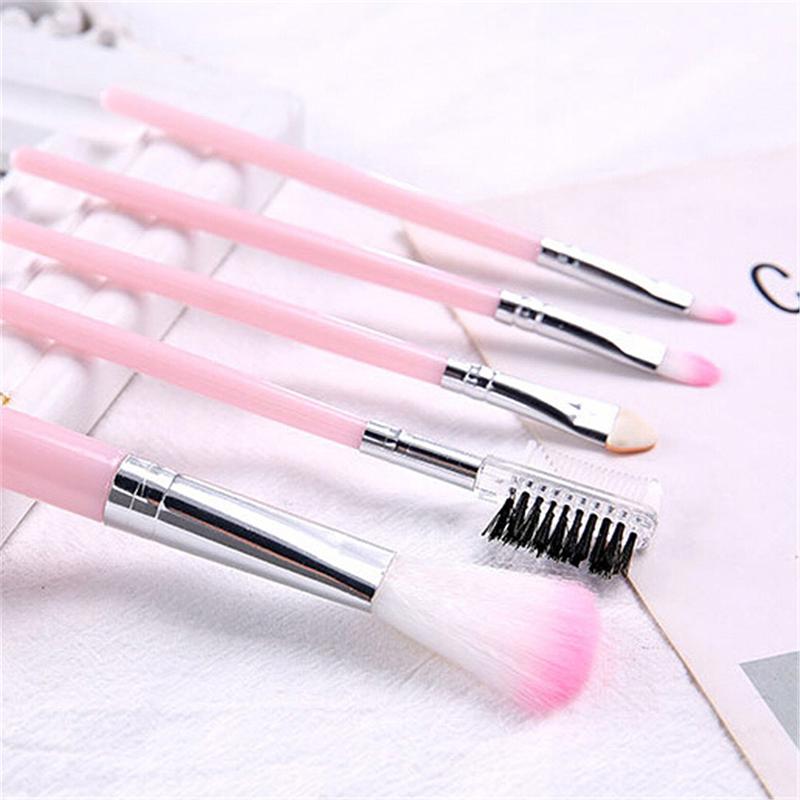 5Pcs Pink Makeup Brush Set Foundation Brush Eye Shadow Brush Eyebrow Comb Blush