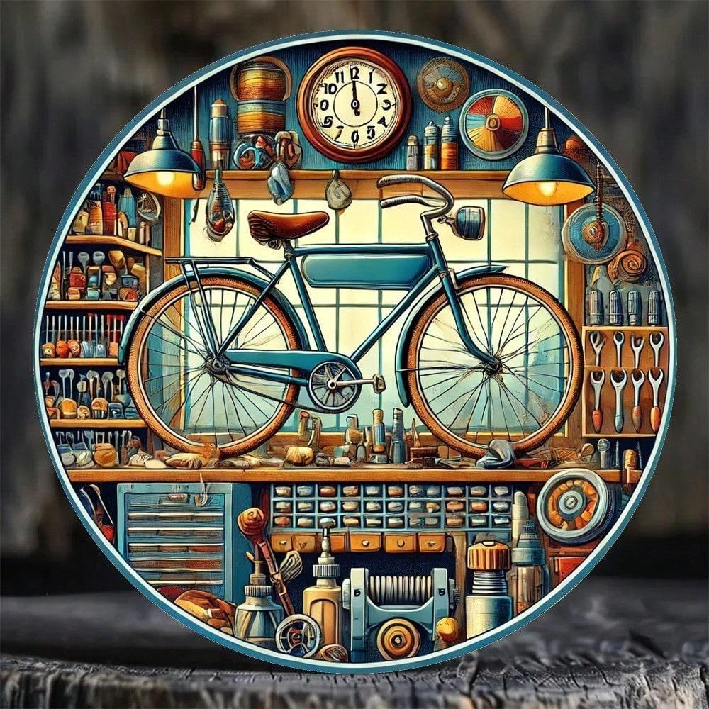 

Vintage Bicycle Repair Metal Sign, Durable Weather Resistant Wall Art for Garage Bar Cafe S білий