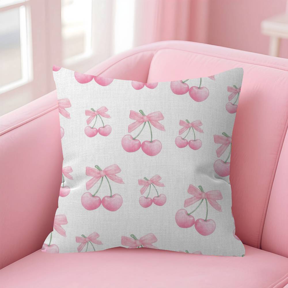 Pink Bow Cherry   Pillow Cover Design cushion Cover decor Holiday Decorati