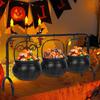 Halloween Decor 3 Sets Witches Cauldron Serving Bowls On Rack Black Plastic Candy Bucket for Home Kitchen