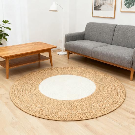 Cotton Rope Area Rug Braided Round Cat Scratching Rug Washable Vintage Floor Mat for Bedroom Living Room Couch Side Table