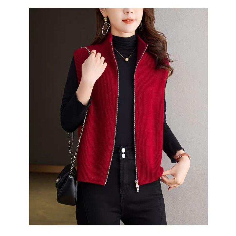 DIMANAF 2025 Autumn Winter Women Sweaters Vest Tops Knitted Basic Sleeveless Zipper Outerwear