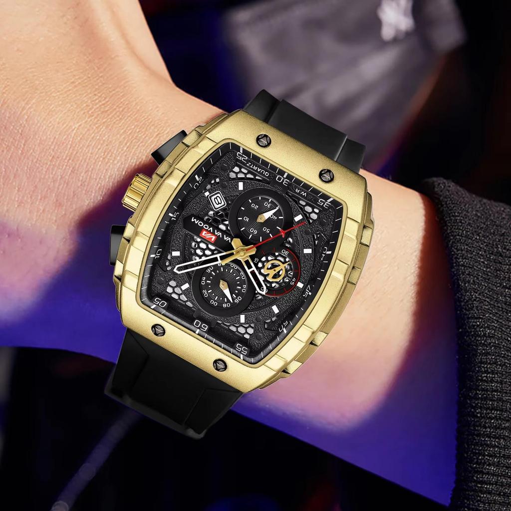 Men Multifunctional Watch Fashion Silicone Timing Clock Waterproof Sports Military Watch Quartz Watch