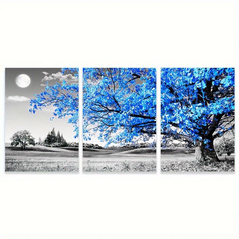 3PCS Blue Tree in The Gray Landscape Poster Nordic Wall Art Canvas Painting for Living Room Poster and Prints Frameless Pictures