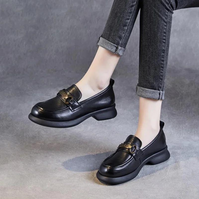 Fashion 2024 New 5cm Cow Natural Genuine Leather Summer Sandals Fashion Mary Jane Chunky Heels Platform Wedge Round Toe  Women Shoes