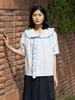 VINCENT NAVY Santorini Frill Blouse_Blue