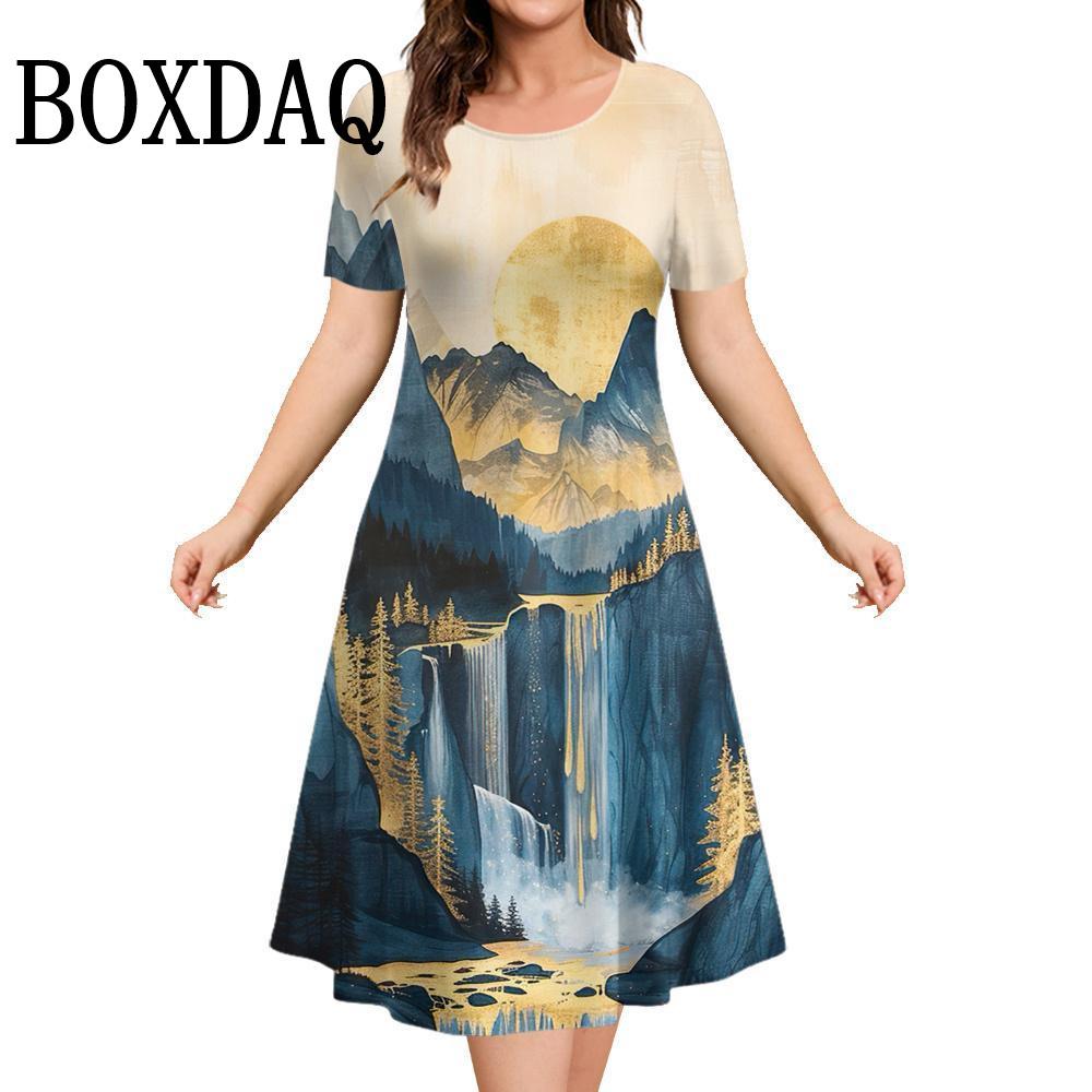 Marble Landscape 3D Printed Women's Clothing Summer Short Sleeve Elegant Party Dresses O-Neck Casual Painting Loose A-Line Dress