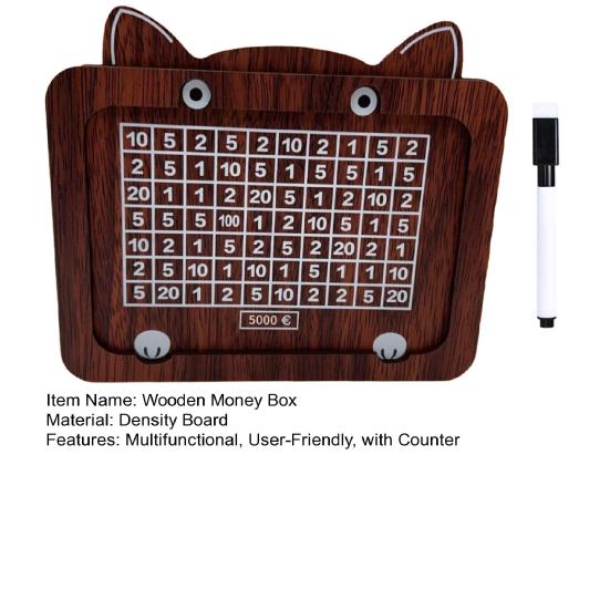 Wooden Money Box with Counter Savings Target And Numbers Money Saver Coin Bank Reusable Cash Vault Savings Box for Kids And Adults Savings Challenge