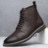 Large Size Men's Leather Boots Fashion Casual Tooling Short Boots Retro High Top Men's Boots Desert Martin Boots Tide
