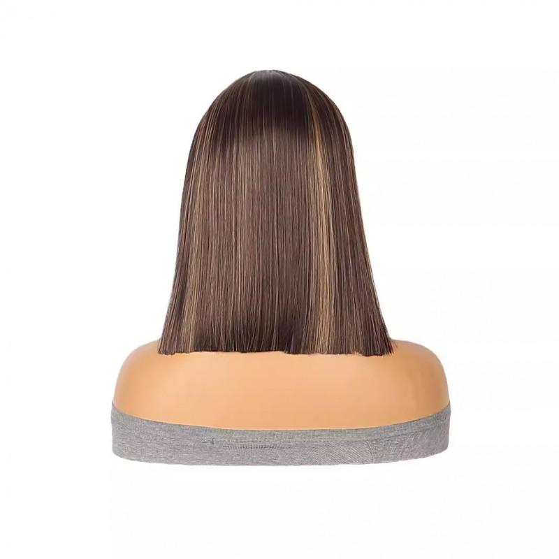 Brown Highlight Short Straight Lace Front Wig Women Synthetic Heat Resistant Glueless