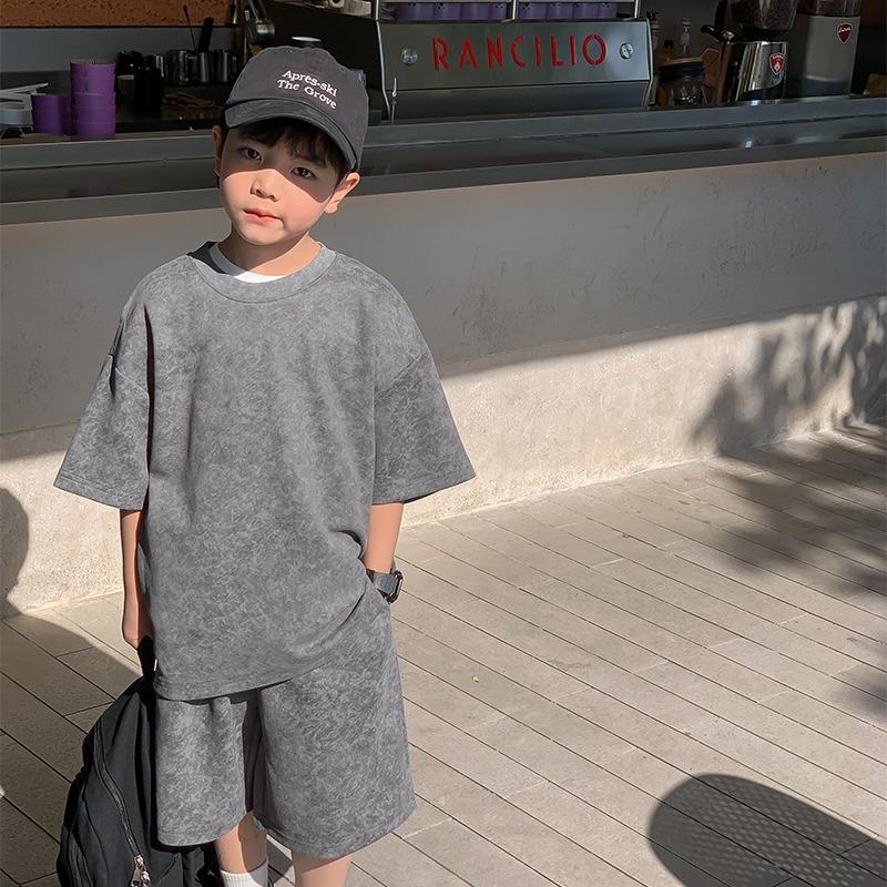 

Комплект одежды для мальчиков весна-лето, свободные рубашки + шорты, комплект из 2 предметов, спортивные костюмы для детей, подростковые спортивные костюмы, повседневная одежда 160 серый