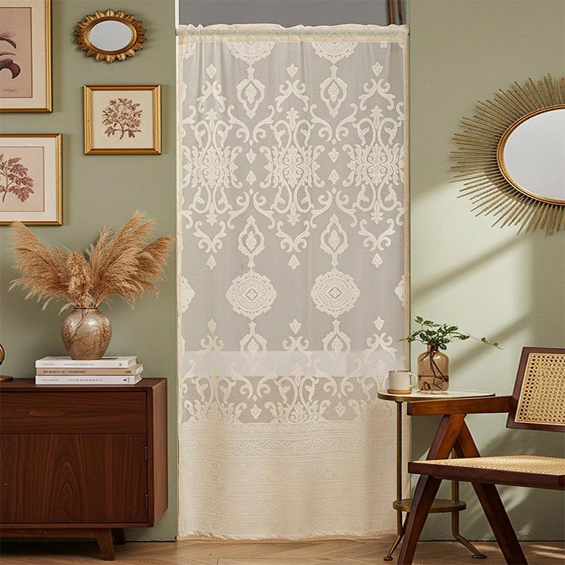 

Без свердління Марлева штора Дверна штора Проста атмосфера Французька мереживна штора для маленького вікна Штора-перегородка для вітальні Вхід Штора Штора 2pcs*100*200cm