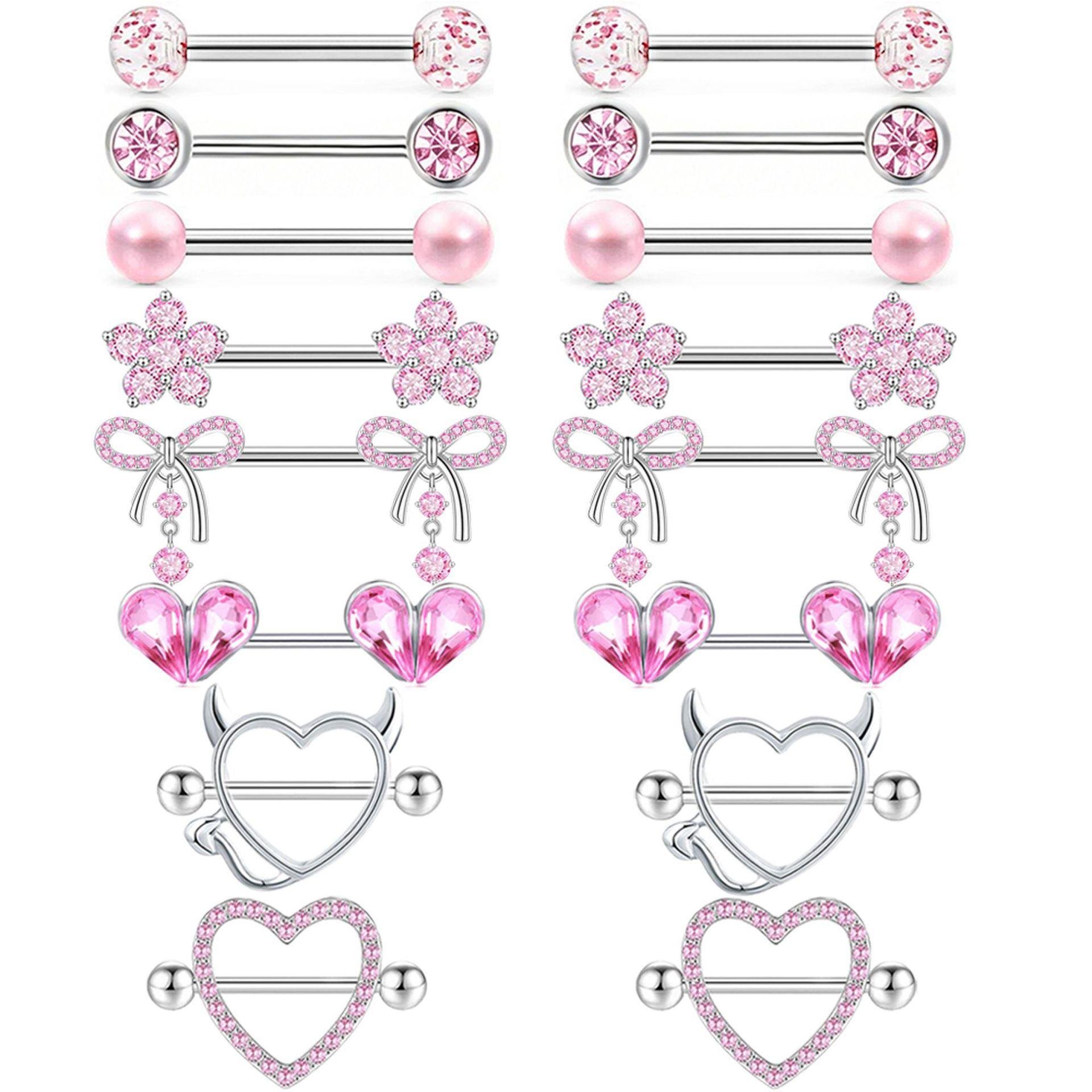 16 Stück Edelstahl Brustwarzenring modisches und einfaches Piercing-Accessoire white