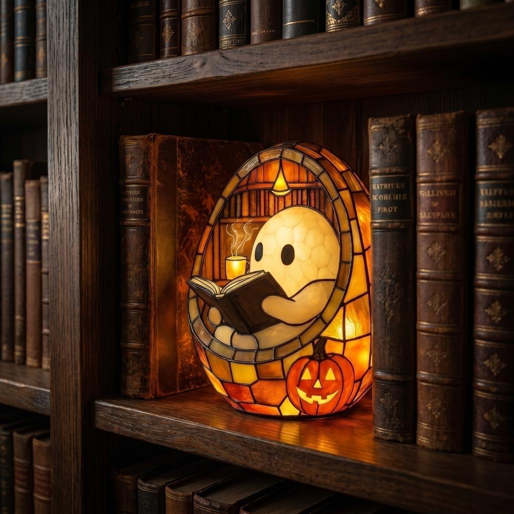 Halloween Reading Book Resin Decorative Lamp Tabletop Figurine for Home Decor