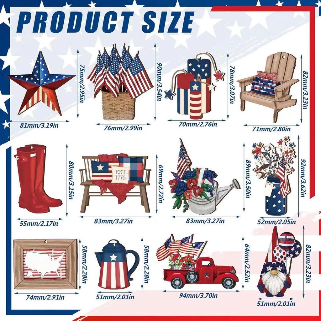 American Independence Day Wooden Star Pendant Decoration