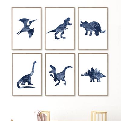 Blauer Dinosaurier T-Rex Brachiosaurus Wandkunst Leinwandmalerei Nordische Dino Poster und Drucke Wandbilder für Baby Kinderzimmer Dekor