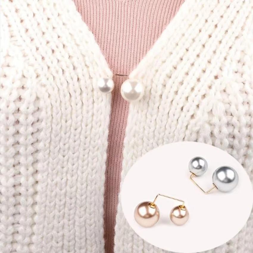 3 Pcs/Set Women Sweater Cardigan Clip Coat Summer Dress Jewelry Double Pearl Brooch Pins Anti-fade Exquisite Elegant Brooches