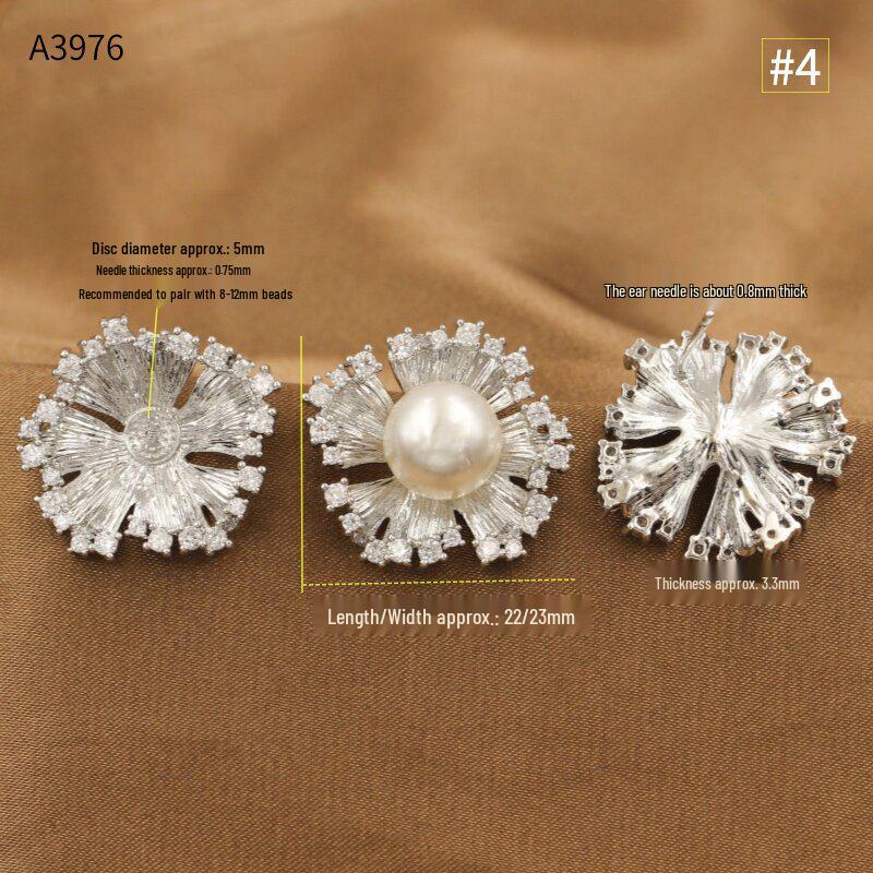 Copper-Plated Gold Diamond Floral Firework Irregular Round Half-Hole Ear Studs – High Luxury Design DIY Jewelry.
