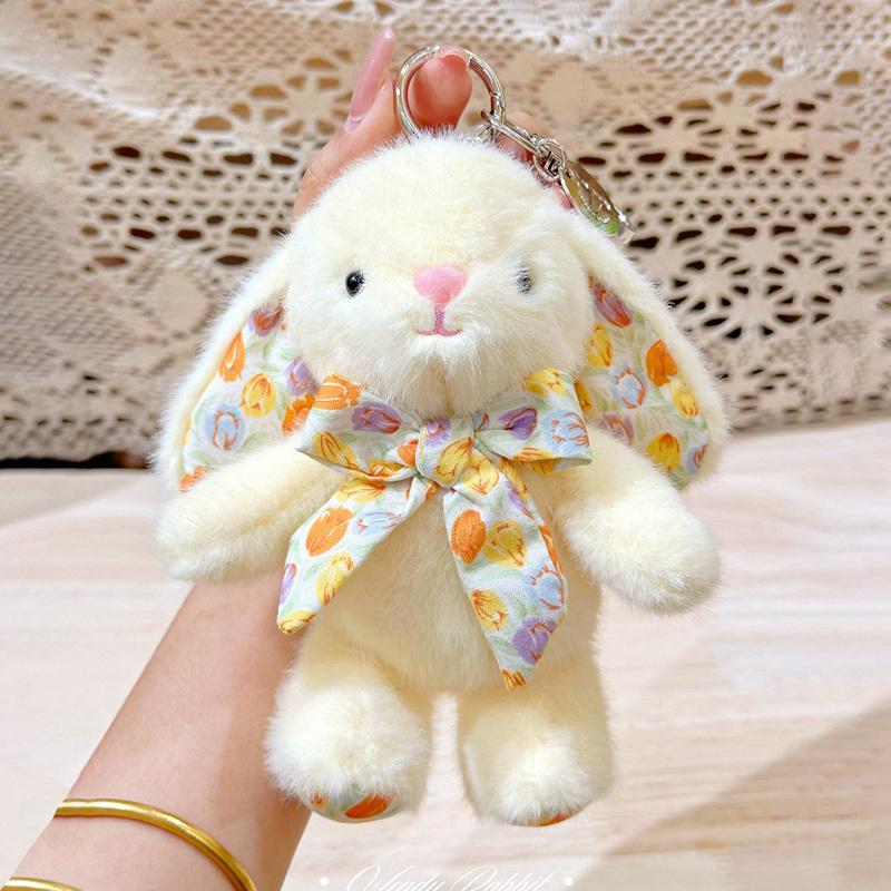 15cm Easter Bunny Keychain Plush Toy Cute Bow Rabbit Multicolored Stuffed Animal Plushies Dolls Happy Easter Day Gifts For Girls