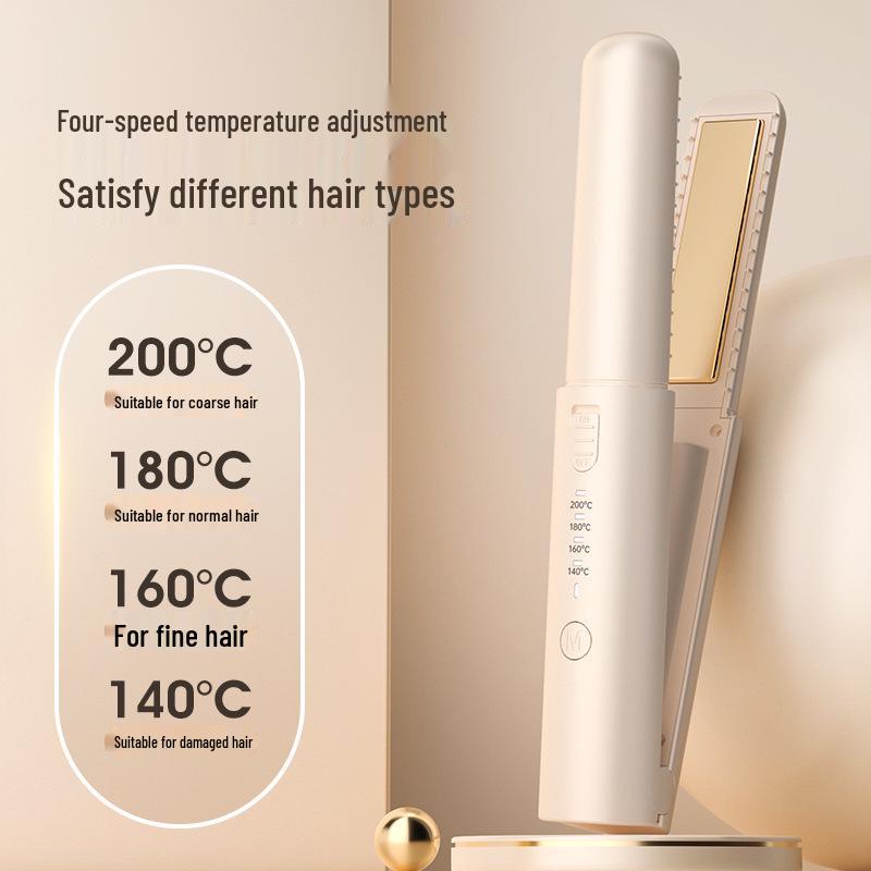 Portable Wireless Mini Hair Straightener Comb for Students - Dual-use Heat Styling for Bangs and Perms.