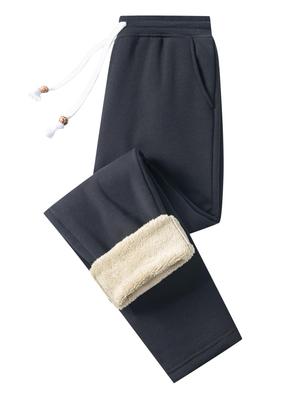 KEFITEVD Plus Warm Size 3XL Women's Sweatpants, Size, Fleece-Lined, Thick, Warm, Wide-Leg Pants, Casual, Loungewear, Walking, Winter, Black,