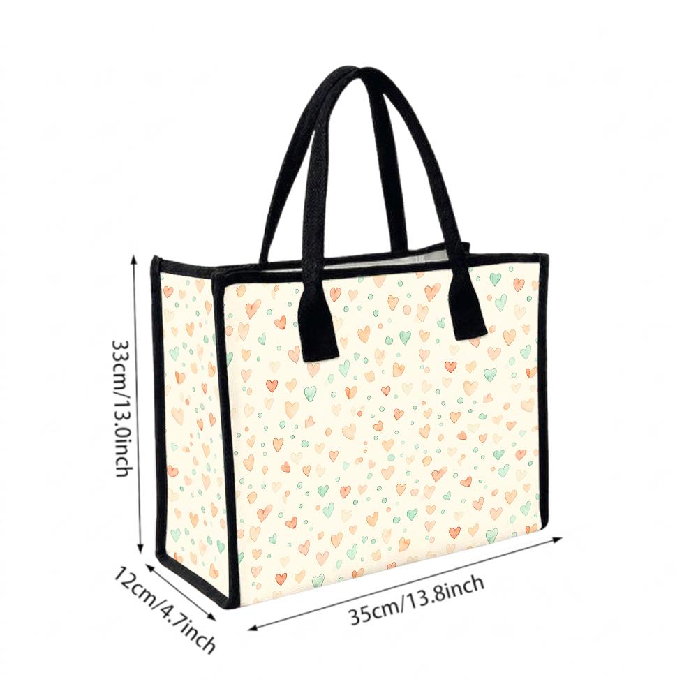 Sweet Heart Pattern Tote Bag Fashion Portable Daily Use Casual Top Handle Handbag for Women Outdoor Shopping Travel Commute
