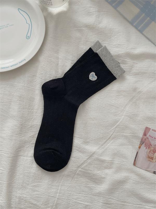 Boneless Love Embroidered Socks, Mid-Leg Socks, Thin Cotton Trendy Korean Bow Stockings