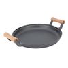 BBQ Grill Pan with Dual Wooden Handles Round Cast Iron Steak Frying Meat Roasting Skillets for